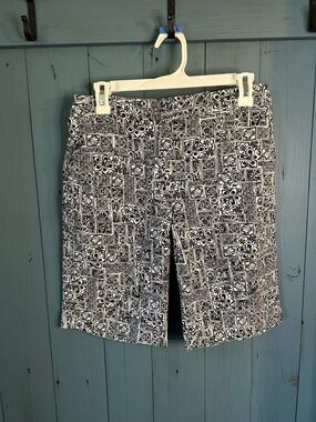 Talbots Navy Blue & White Beach Printed Bermuda Shorts | Size 12 Petite Summer